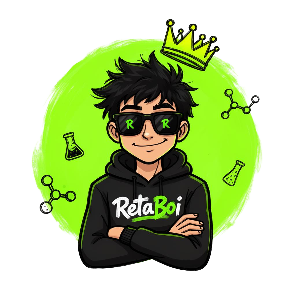 RetaBoi mascot — a confident cartoon character with sunglasses inside an acid-green halo